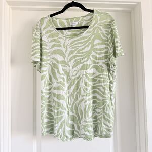 NWOT Chicos sz 4 20 22 XXL 100% linen top summer beach resort green zebra leaf